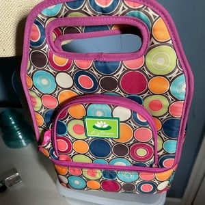 Lily Bloom vibrant lunch tote with plastic food container